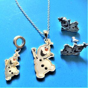 Jewelry Set 5pc Disney Parks Frozen Olaf Earrings Necklace Charm Walt Silver